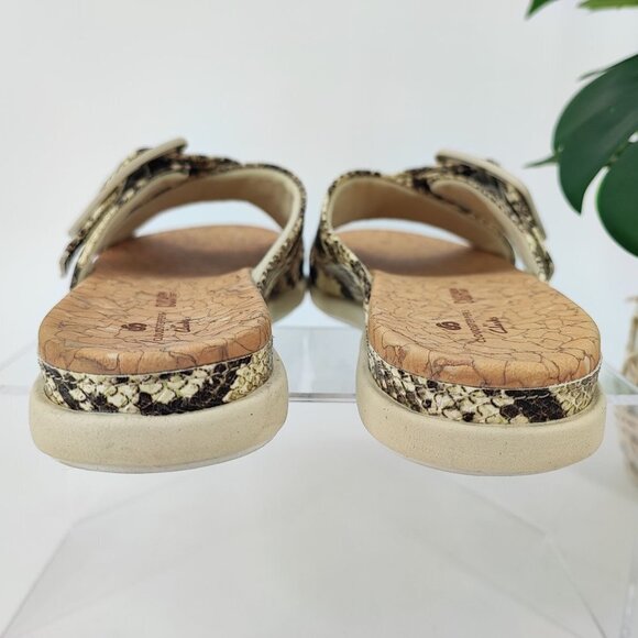 Clarks Women's JuneShell Taupe Snake Leather Slide Sandal Size 6M - Picture 3 of 9